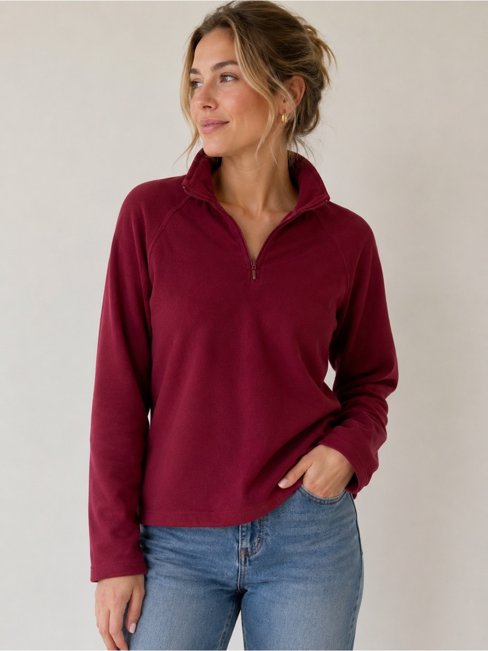 Sportek Quarter‑Zip Fleece Pullover – Deep Pink, Size Large
